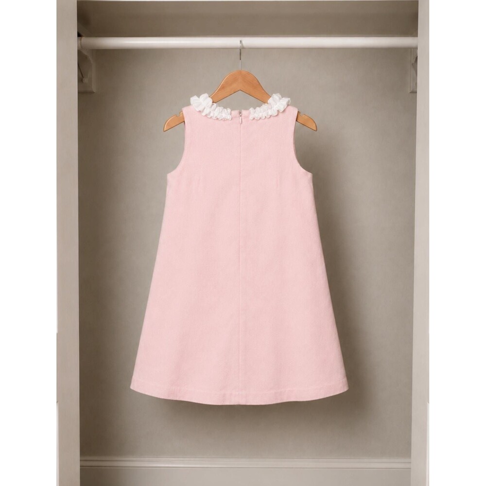 Bella Bliss Girls Size 6 Pink Sleeveless A-Line Dress White Ruffle Collar Preppy - Picture 3 of 4